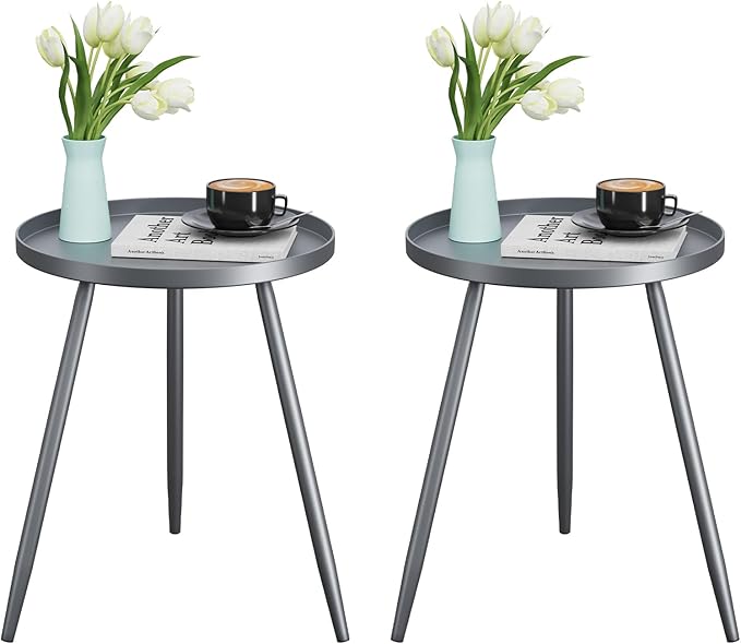 Apicizon 16" Round Side Table Set of 2, Metal End Table by APICIZON