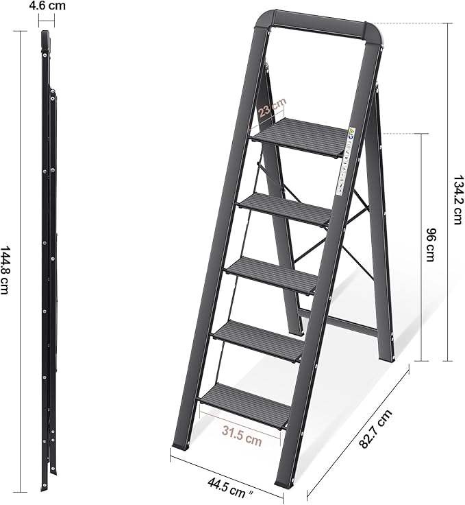 KINGRACK Aluminium 5 Step Ladder, Lightweight Step Stool - Image 6