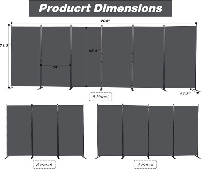Room Divider, 6 Panel Folding Privacy Screens - Image 2