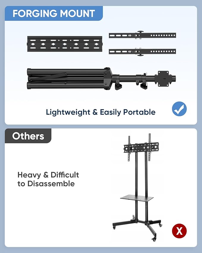 FORGING MOUNT Tripod Portable Floor TV Stand, Foldable Stand Height Adjustable - Image 5