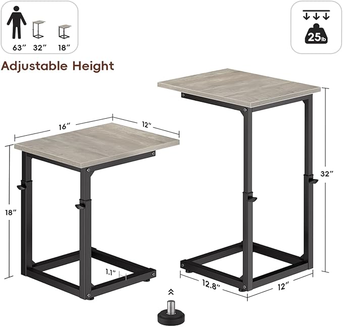 Vagusicc C Shaped End Table, Sofa Table That Slide Under, C Table End Table TV - Image 3