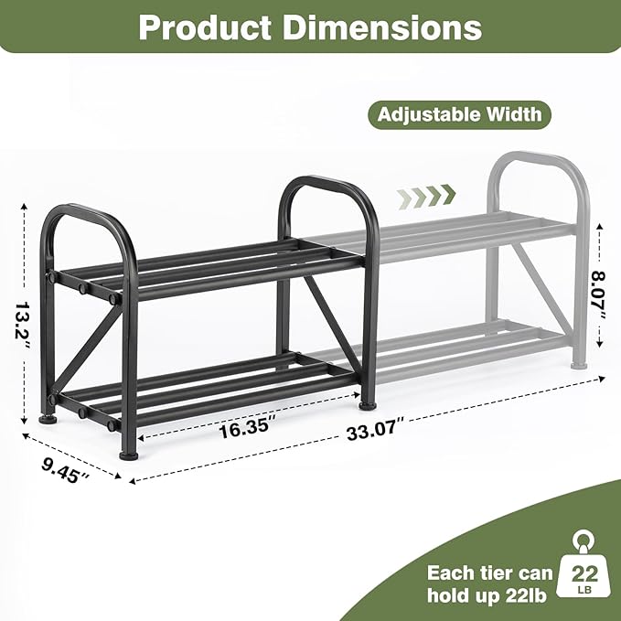 2-Tier Shoe Rack for Closet, Adjustable for Entryway Closet Doorway SturdyMetal - Image 2