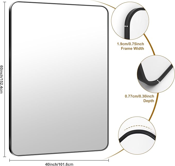KOCUUY Black Bathroom Mirror 60"x40", Large Vanity Mirror - Image 10