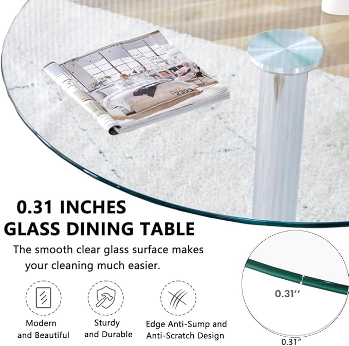 31.2" Round Glass Dining Table, Modern Circular, Sturdy Base and Perfect - Image 4