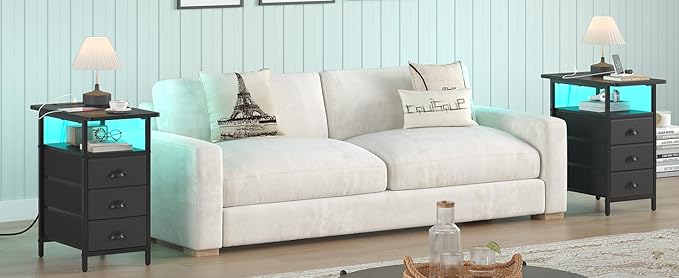 End Table with Charging Station, LED Side Tables with USB Ports and Outlets - Image 8