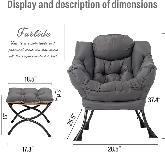 Lazy Chair with Ottoman, Modern Chair with Folding Footrest, Lounge Accent Chair - Image 2