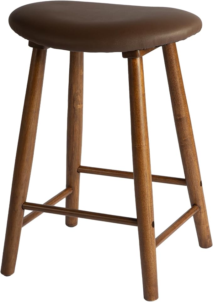 Nora 25" Upholstered Counter Stool, Solid Rubber Wood Frame, Faux Leather by ARROWSTONE