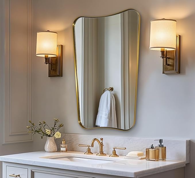 Gold Bathroom Mirror, Irregular Wall Mirror by Mirrorartmirror