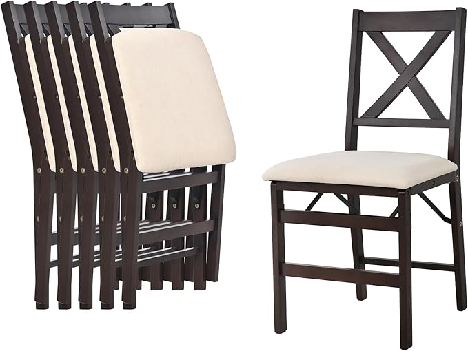 COLAMY Folding Dining Chairs Set of 6 – Beige Upholstered Wooden Dining Room - Image 8