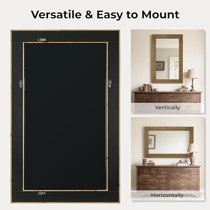 WallBeyond Rustic Wood Framed Mirror, Vintage Solid Wood Rectangular - Image 5