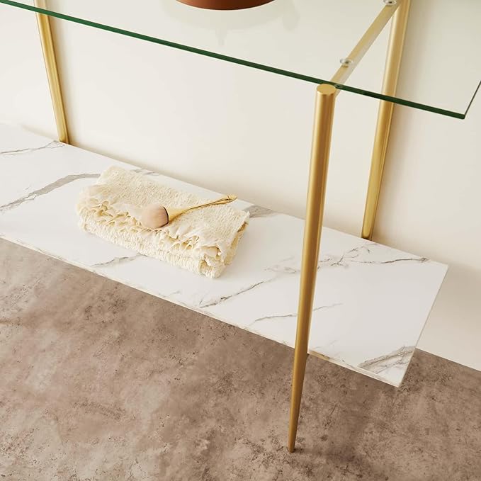 Glass Console Table for Living Room, Foyer & Entrance, 2-Tiers Mid-Century - Image 9