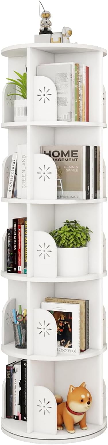 Hestiasko 5 Tier Rotating Bookshelf, 360 Rotating Bookcase, Spinning Bookshelf by Hestiasko