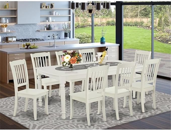 East West Furniture DODA9-LWH-W 9 Piece Dining Room Table Set Includes a - Image 2