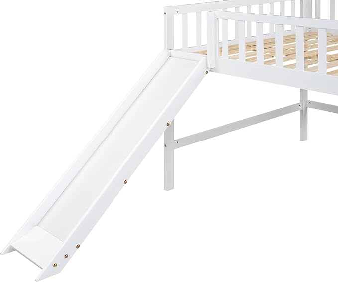 Full Size Low Loft Bed with Ladder and Slide, Vertical Design Wooden Bed Frame - Image 7