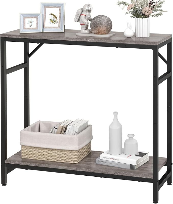 Narrow Console Table, 2 Tier Entryway Table, Thin Sofa Table, Industrial Couch by Livofloral