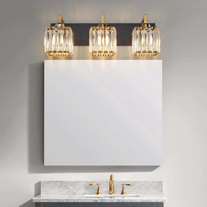 Modern Bathroom Vanity Light 3-Lights Black Gold Crystal Wall Lamp Bathroom - Image 2