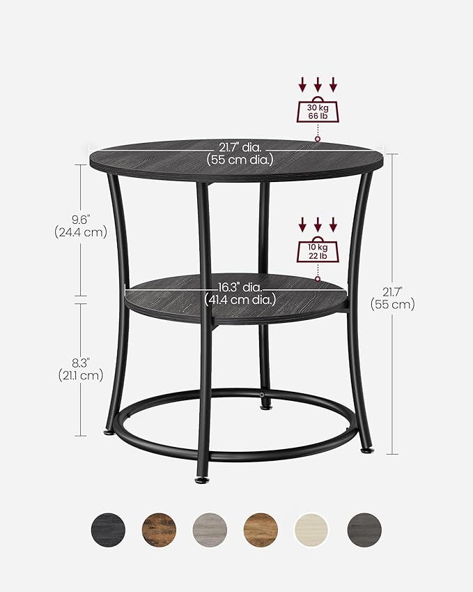 VASAGLE Side Table, 2-Tier Round End Table, Nightstand - Image 3