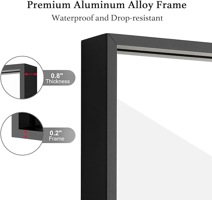 20x30 Inch Black Bathroom Mirror, Copper-Free Mirror, Aluminum Alloy Frame - Image 3