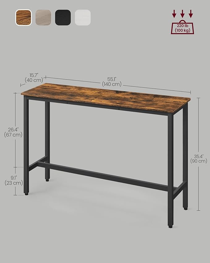 VASAGLE Bar Table, Narrow Long Kitchen Dining Table, Sturdy Metal Frame - Image 3