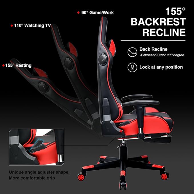 GTRACING Gaming Chair with Footrest Speakers Video Game Chair Bluetooth Music - Image 5