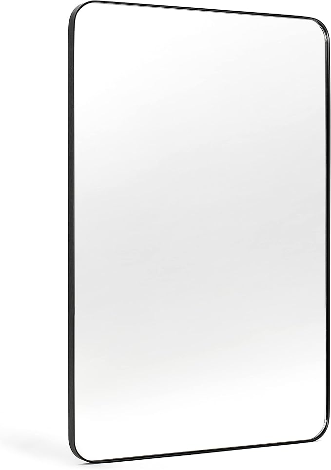 Black Bathroom Mirrors for Over Sink, 24 x 36 Inch Rounded Corner Rectangle by Minuover