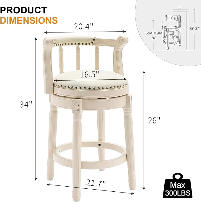 Cow top Leather Wooden Bar Stools, 360 Degree Swivel Bar Height Chair - Image 3