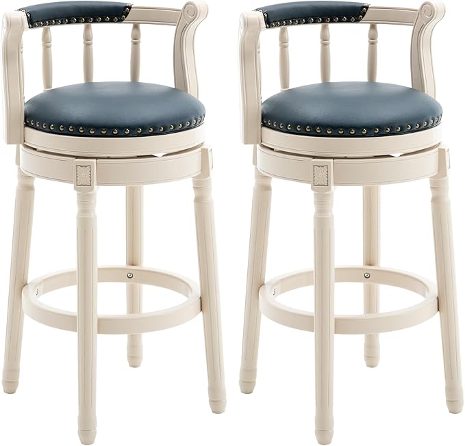 Cow top Leather Wooden Bar Stools, 360 Degree Swivel Bar Height Chair by AULIFE