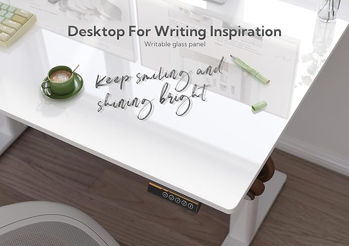 Claiks Glass Standing Desk, 40x24 Inch Small White Stand Up Desk Electric - Image 4