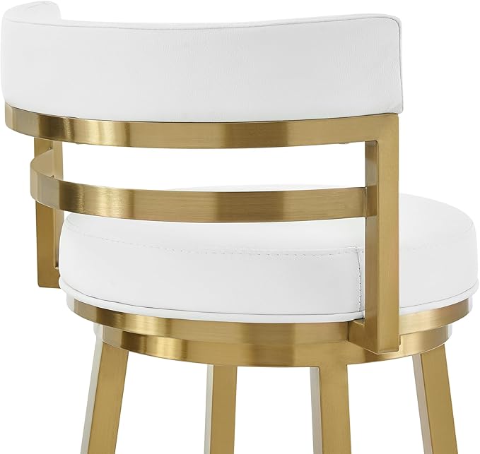 Armen Living Madrid 30" Seat Height Swivel Modern White Faux Leather and Gold - Image 8
