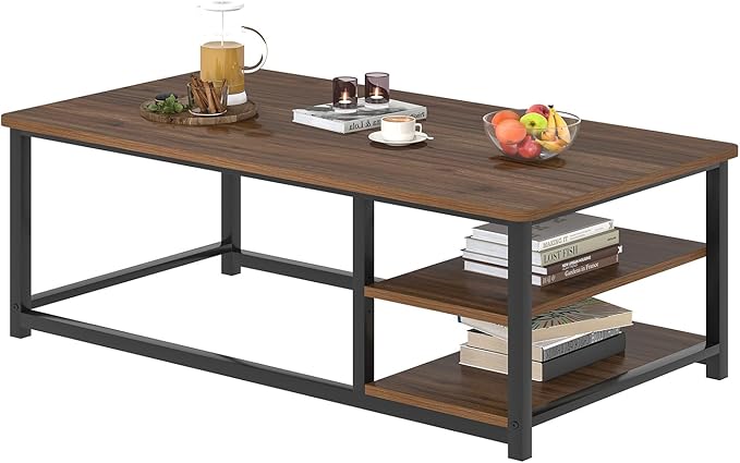 EXCEFUR Modern Coffee Table, Rustic Wood and Metal Center Table - Image 8
