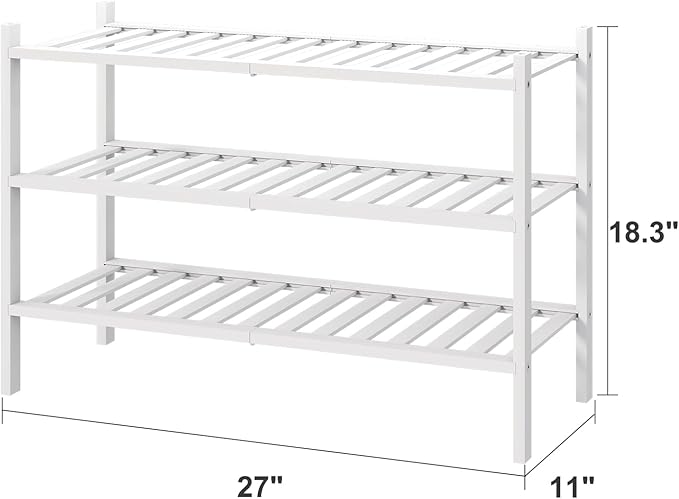 White Shoe Rack, 3-Tier Bamboo Wood Shoe Rack - Image 3