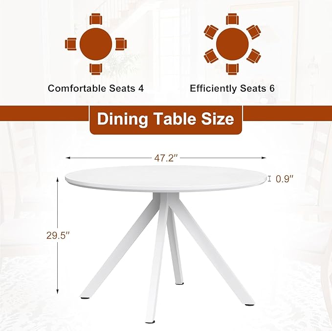 Round Dining Table for 4, 47 Inch Modern Dinner Table Small Round Dining Room - Image 2