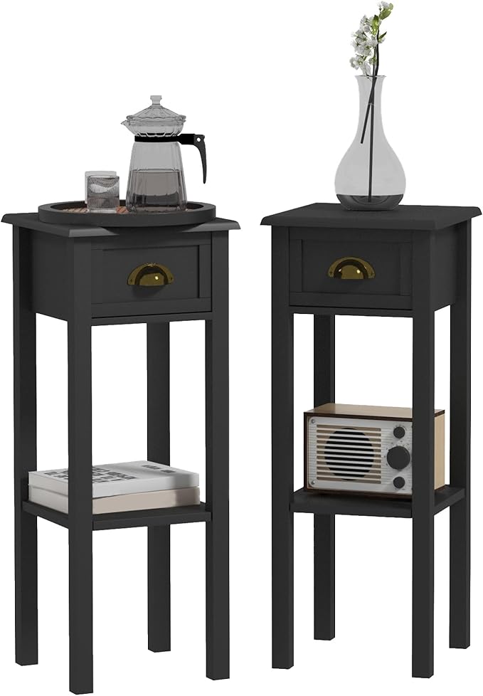 HOMCOM 2-Tier Side Table with Drawer, Narrow End Table with Bottom Shelf by HOMCOM