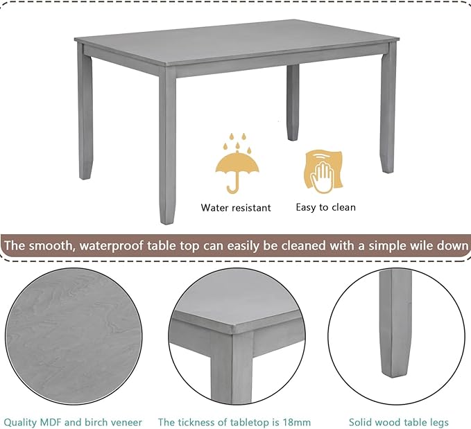 Dining Table for 4, Wooden Rectangular Kitchen Table - Image 3