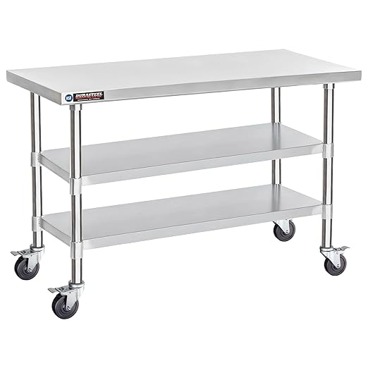 DuraSteel Stainless Steel Work Table 30" x 60" x 34" Height w/ 4 Caster Wheels by DuraSteel