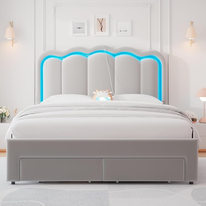Queen Upholstered LED Bed Frame - Image 8