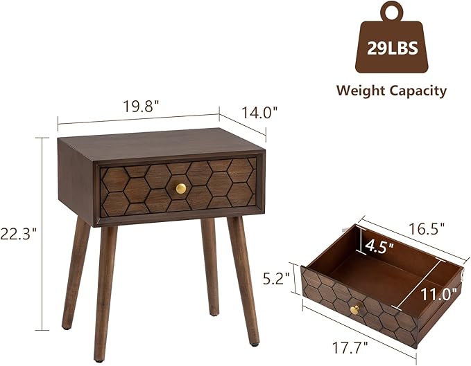 COSIEST Mid-Century Nightstand, Modern MDF Bedside Table, Accent Wood End Table - Image 3
