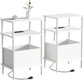 Small Side Table with Charging Station, Slim Nightstand with Outlet, Sofa by Unknown