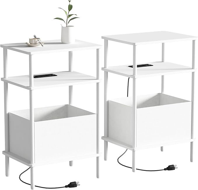 Small Side Table with Charging Station, Slim Nightstand with Outlet, Sofa by Unknown