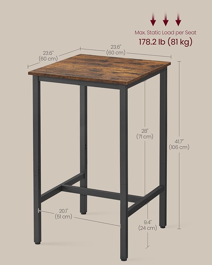 VASAGLE Bar Table, Small Kitchen Dining Table, High Top Pub Table, Height - Image 6