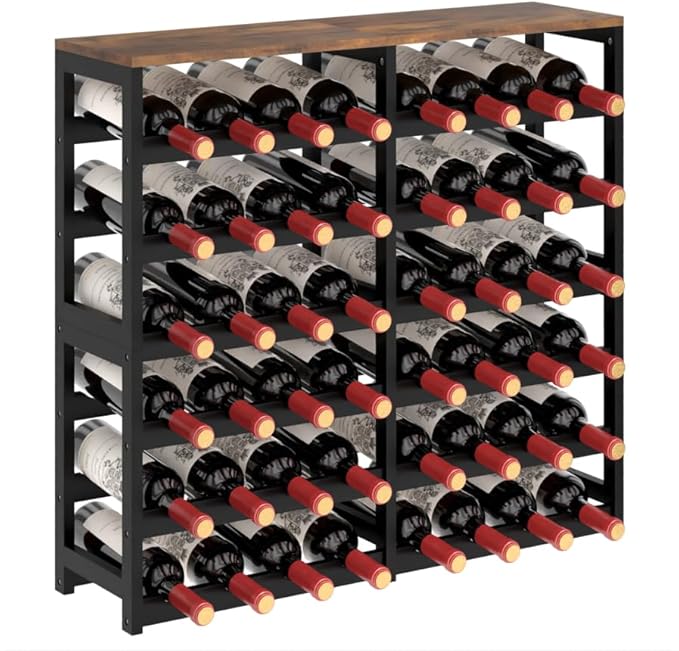 6 Tier Bamboo Wine Rack with Table Top, Freestanding 48-Bottle Wine Storage by MOGELAFOO