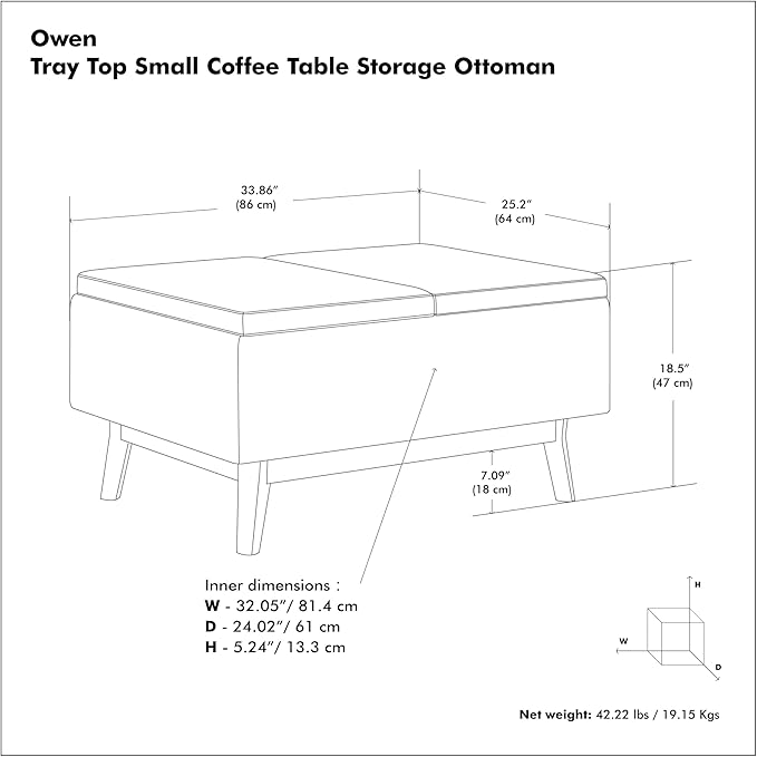 SIMPLIHOME Owen 34 inch Wide Mid Century Modern Rectangle Coffee Table Storage - Image 3