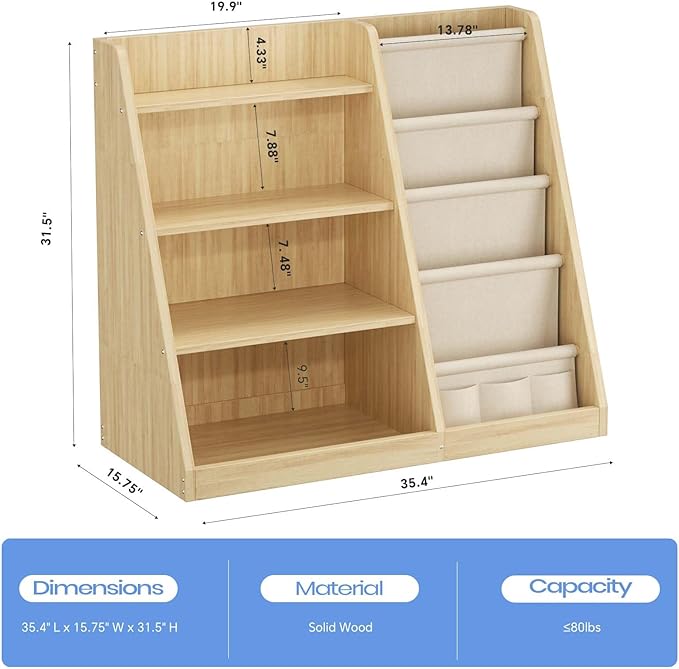 Kids Bookshelf and Toy Storage Organizer, 4 Tier Wooden Kids Book Shelf - Image 2