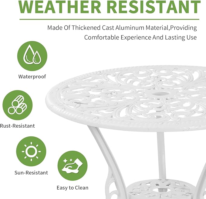 Patio Bistro Set 3 Piece Cast Aluminum Outdoor Bistro Set, Rust Resistance - Image 2