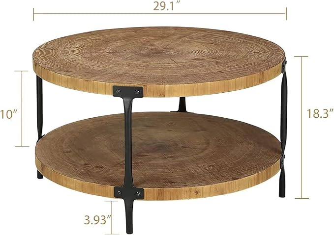 Round Boho Wood Coffee Table - Image 3