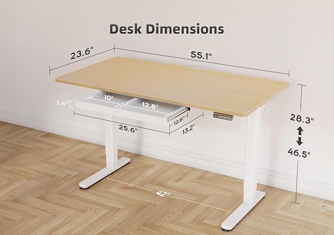 YDN Standing Desk with Drawers, Height Adjustable Desk 55 x 24 Inch, Electric - Image 3