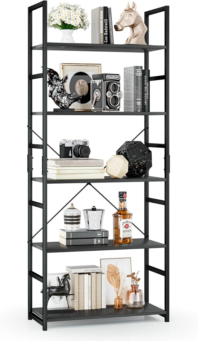 OTK 5 Tier Bookshelf, Tall Bookcase, Office Shelf Storage Organizer, Modern by OTK