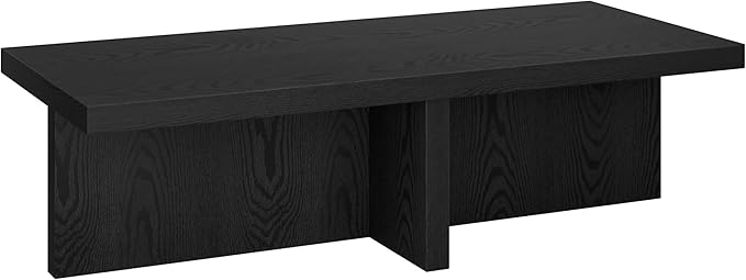 Henn&Hart 54" Wide Rectangular Coffee Table in Natural Black, by HennHart