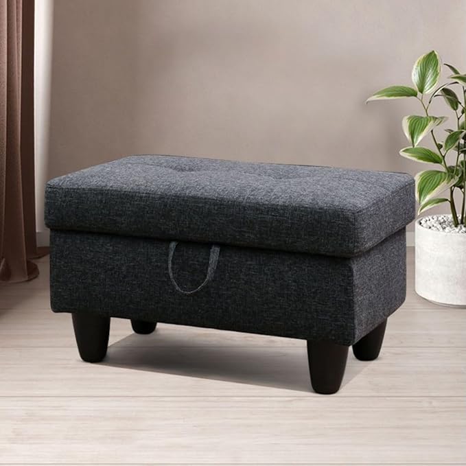 Black Grey L-Shaped 3-Piece Linen Sofa - Image 4