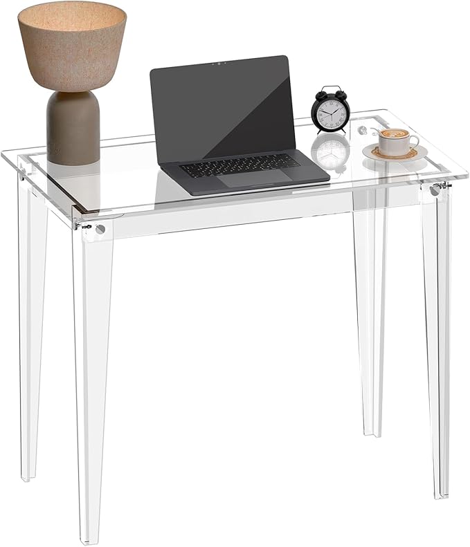 HMYHUM Small Acrylic Computer Desk, 35.4 Inch, Easy Assembly, 19.7" W x 29.5" H by HMYHUM